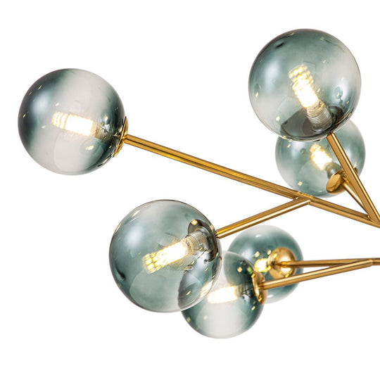 Pendantlightie-Mid-Century 15-Light Blue Gradient Glass Bubble Chandelier-Chandeliers-Black-