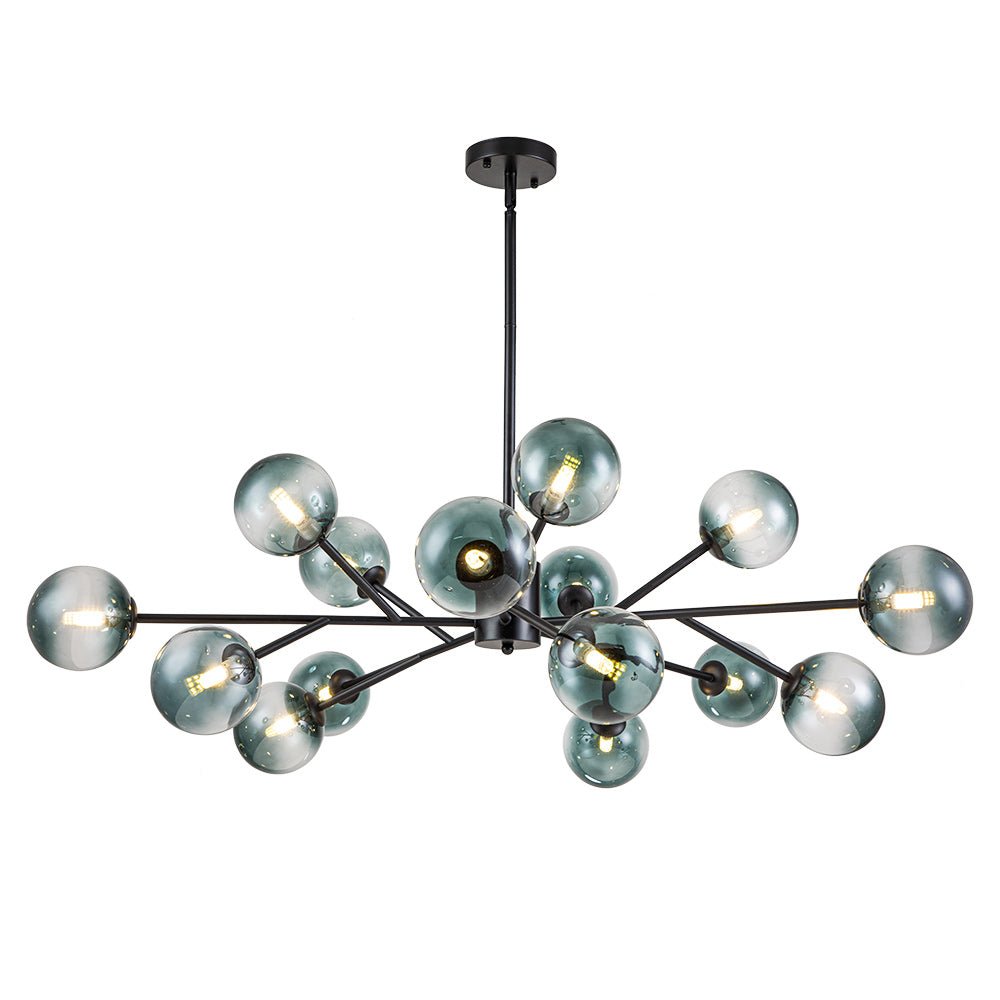 Pendantlightie-Mid-Century 15-Light Blue Gradient Glass Bubble Chandelier-Chandeliers-Black-