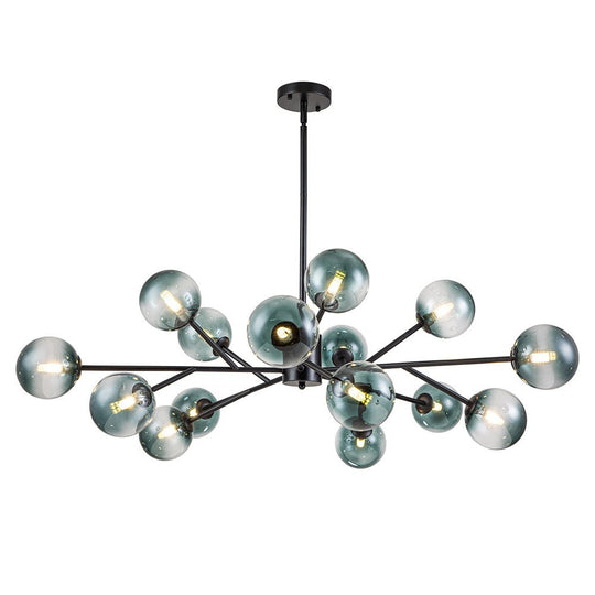 Pendantlightie-Mid-Century 15-Light Blue Gradient Glass Bubble Chandelier-Chandeliers-Black-