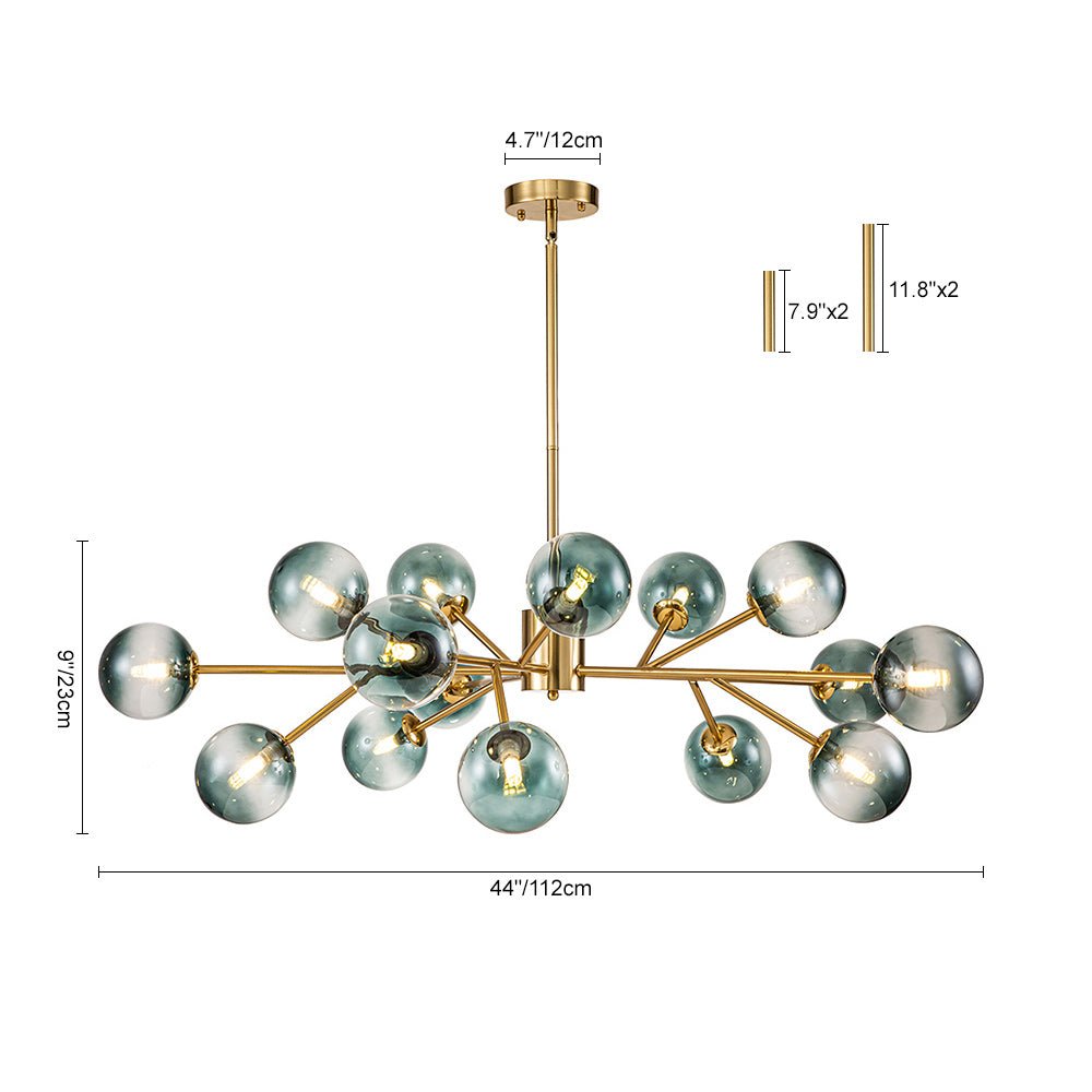 Pendantlightie-Mid-Century 15-Light Blue Gradient Glass Bubble Chandelier-Chandeliers-Black-