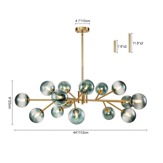 Pendantlightie-Mid-Century 15-Light Blue Gradient Glass Bubble Chandelier-Chandeliers-Black-