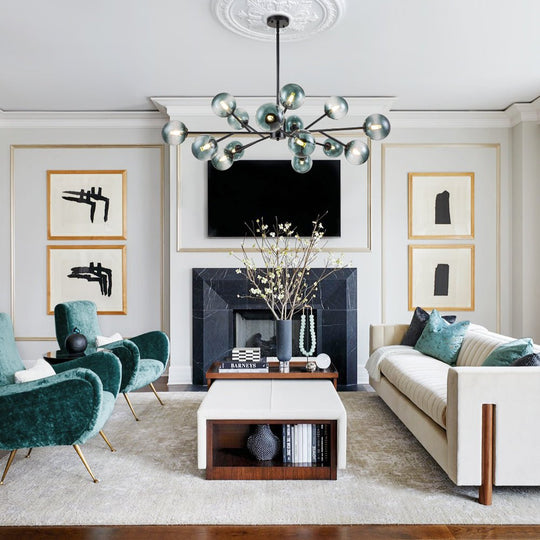 Pendantlightie-Mid-Century 15-Light Blue Gradient Glass Bubble Chandelier-Chandeliers-Black-