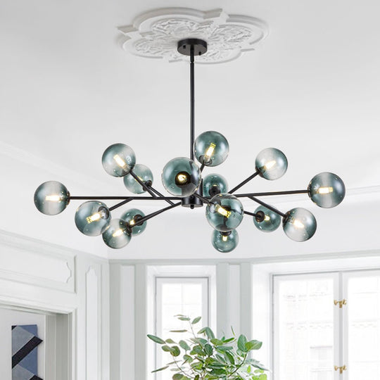 Pendantlightie-Mid-Century 15-Light Blue Gradient Glass Bubble Chandelier-Chandeliers-Black-