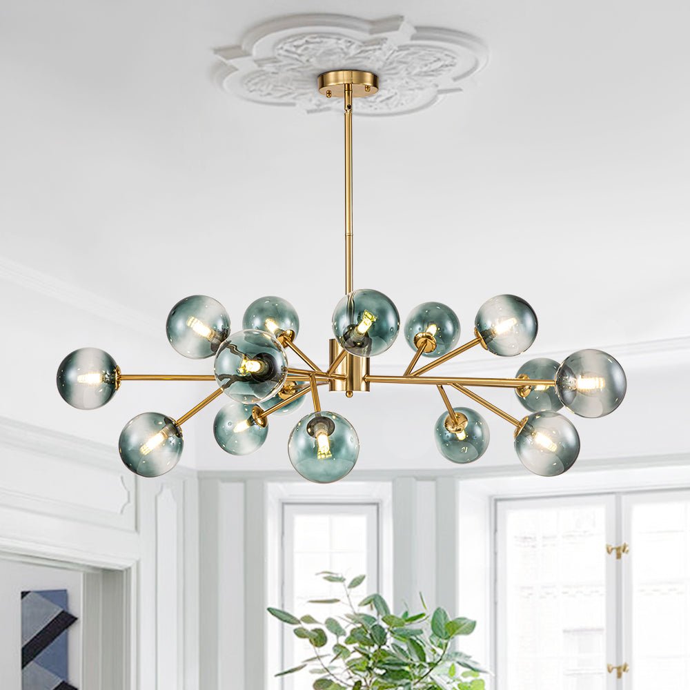 Pendantlightie-Mid-Century 15-Light Blue Gradient Glass Bubble Chandelier-Chandeliers-Gold-