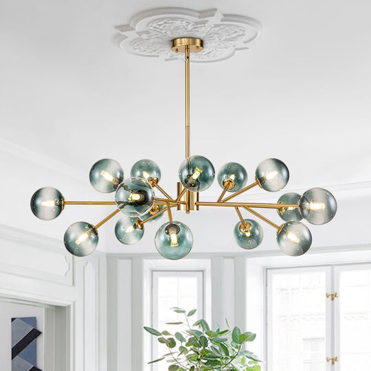 Pendantlightie-Mid-Century 15-Light Blue Gradient Glass Bubble Chandelier-Chandeliers-Gold-