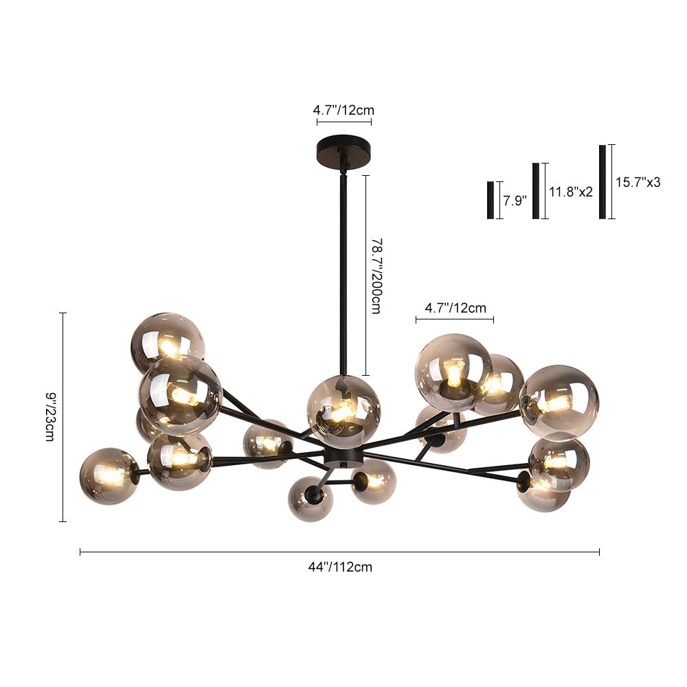 Pendantlightie - Mid - Century 15 - Light Glass Bubble Chandelier - Chandeliers - Brass -