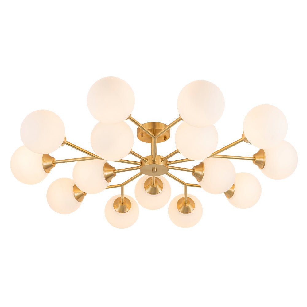 Pendantlightie - Mid - Century 15 - Light Sputnik Glass Globe Semi Flush Ceiling Light - Semi Flush Mount - Brass -
