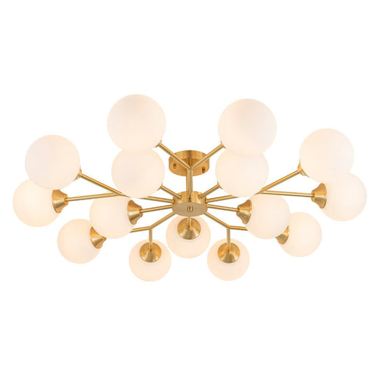 Pendantlightie - Mid - Century 15 - Light Sputnik Glass Globe Semi Flush Ceiling Light - Semi Flush Mount - Brass -