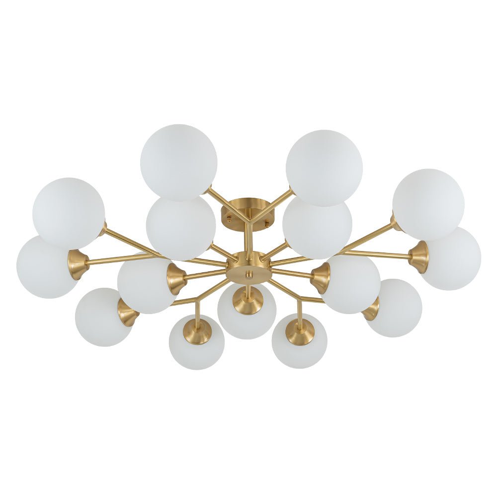 Pendantlightie - Mid - Century 15 - Light Sputnik Glass Globe Semi Flush Ceiling Light - Semi Flush Mount - Brass -