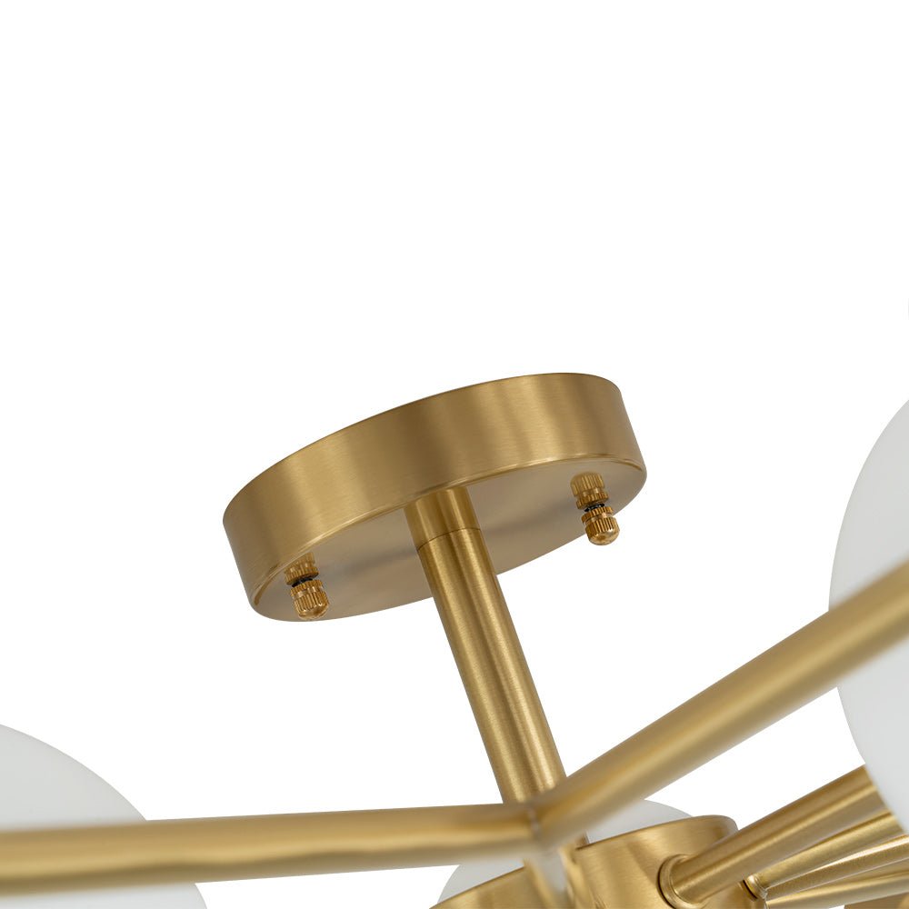 Pendantlightie - Mid - Century 15 - Light Sputnik Glass Globe Semi Flush Ceiling Light - Semi Flush Mount - Brass -