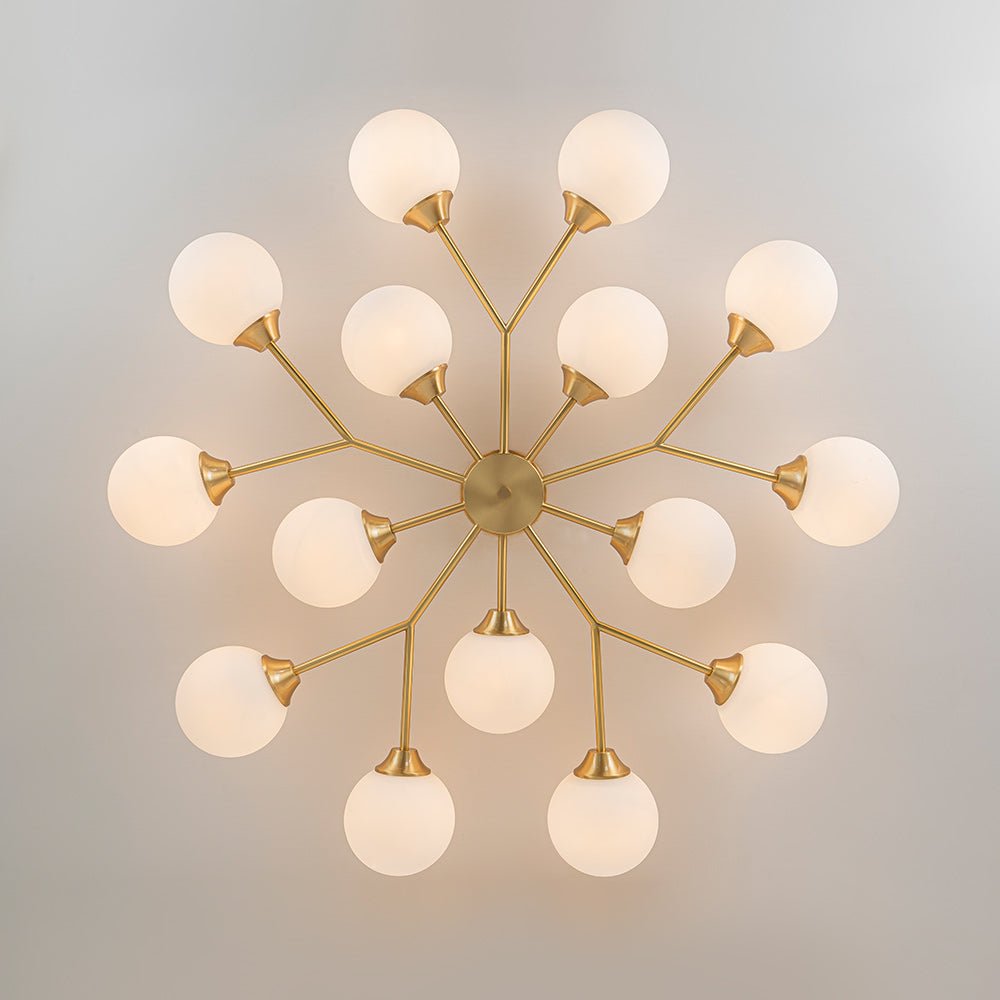 Pendantlightie - Mid - Century 15 - Light Sputnik Glass Globe Semi Flush Ceiling Light - Semi Flush Mount - Brass -