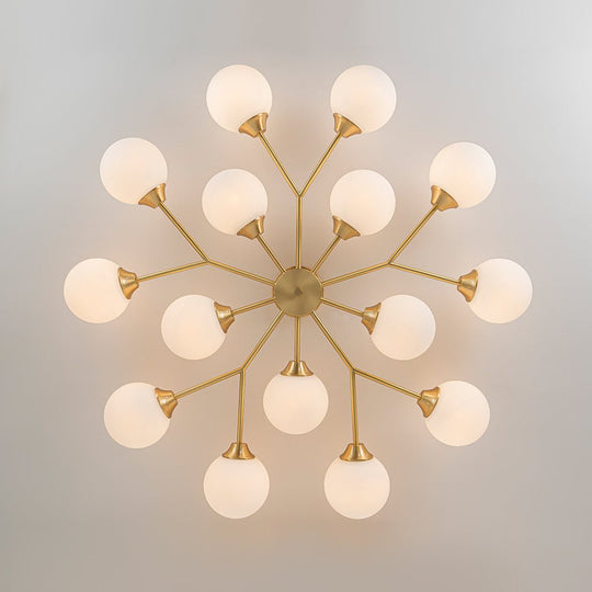 Pendantlightie - Mid - Century 15 - Light Sputnik Glass Globe Semi Flush Ceiling Light - Semi Flush Mount - Brass -