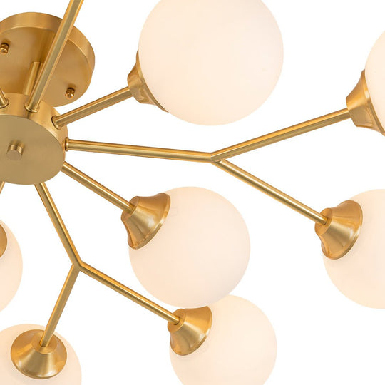 Pendantlightie - Mid - Century 15 - Light Sputnik Glass Globe Semi Flush Ceiling Light - Semi Flush Mount - Brass -