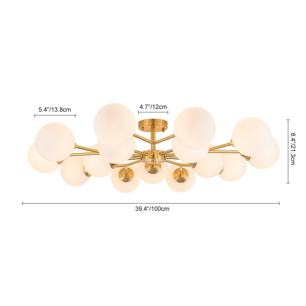 Pendantlightie - Mid - Century 15 - Light Sputnik Glass Globe Semi Flush Ceiling Light - Semi Flush Mount - Brass -