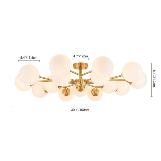 Pendantlightie - Mid - Century 15 - Light Sputnik Glass Globe Semi Flush Ceiling Light - Semi Flush Mount - Brass -