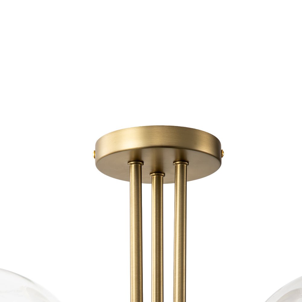 Pendantlightie - Mid - Century 3 - Light Clear Globe Sputnik Glass Semi Flush Mount - Semi Flush Mount - Brass -