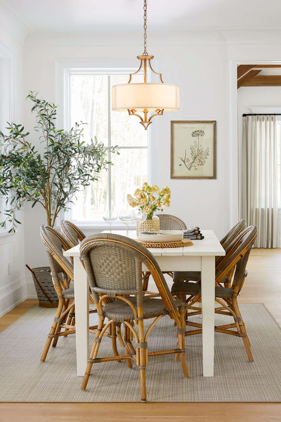 Mid-Century 3-Light Shaded Drum Chandelier