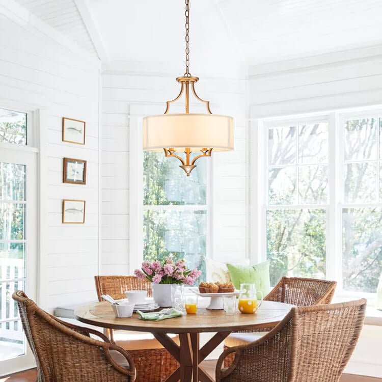 Pendantlightie - Mid - Century 3 - Light Shaded Drum Chandelier - Chandeliers -