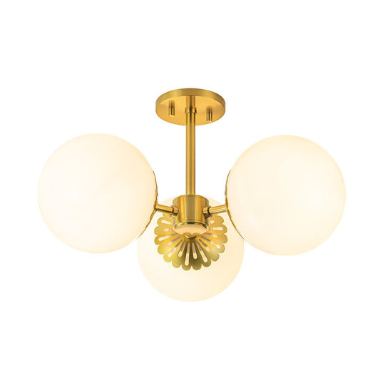Pendantlightie - Mid - Century 3 - Light Sputnik Glass Globe Semi Ceiling Light - Semi Flush Mount - Brass -