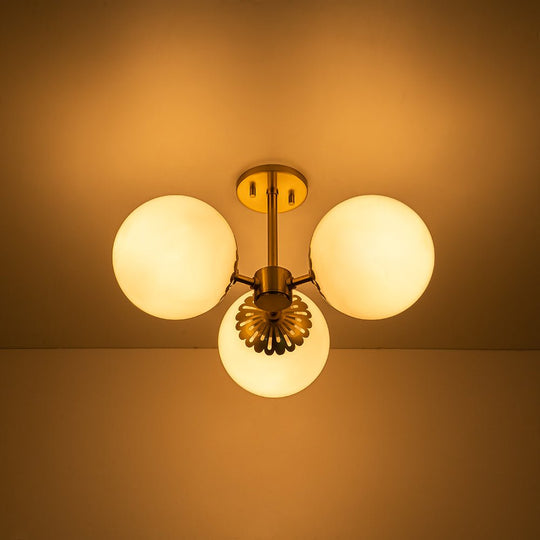 Pendantlightie - Mid - Century 3 - Light Sputnik Glass Globe Semi Ceiling Light - Semi Flush Mount - Brass -