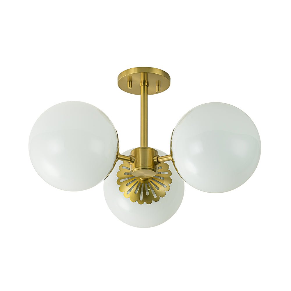 Pendantlightie - Mid - Century 3 - Light Sputnik Glass Globe Semi Ceiling Light - Semi Flush Mount - Brass -