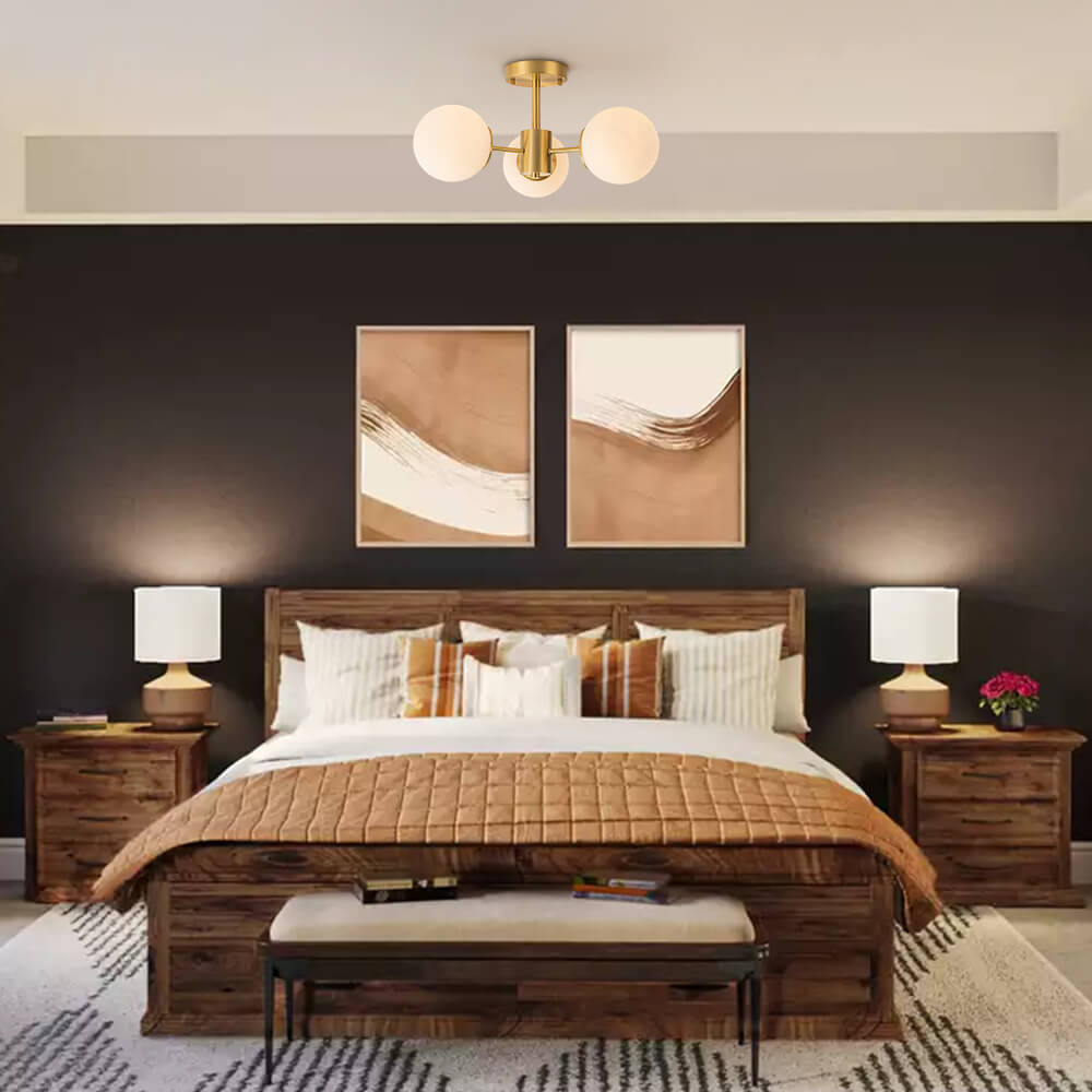 Pendantlightie - Mid - Century 3 - Light Sputnik Glass Globe Semi Flush Mount - Semi Flush Mount - Brass -