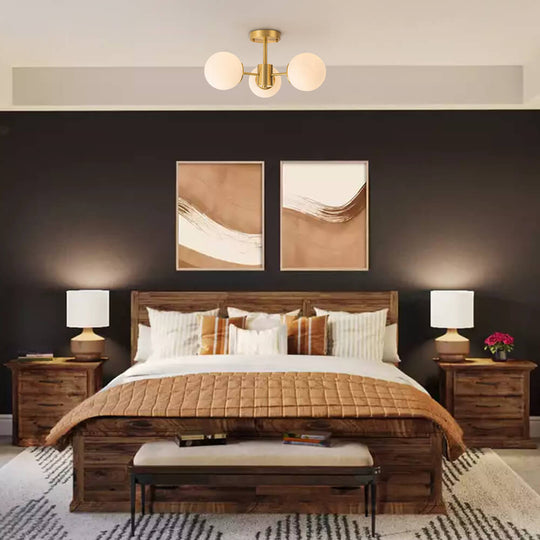 Pendantlightie - Mid - Century 3 - Light Sputnik Glass Globe Semi Flush Mount - Semi Flush Mount - Brass -