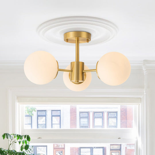 Pendantlightie-Mid-Century 3-Light Sputnik Glass Globe Semi Flush Mount-Semi Flush Mount-Brass-