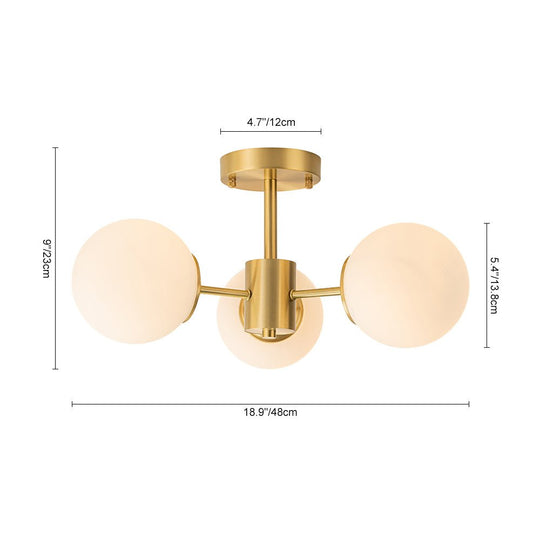 Pendantlightie-Mid-Century 3-Light Sputnik Glass Globe Semi Flush Mount-Semi Flush Mount-Brass-