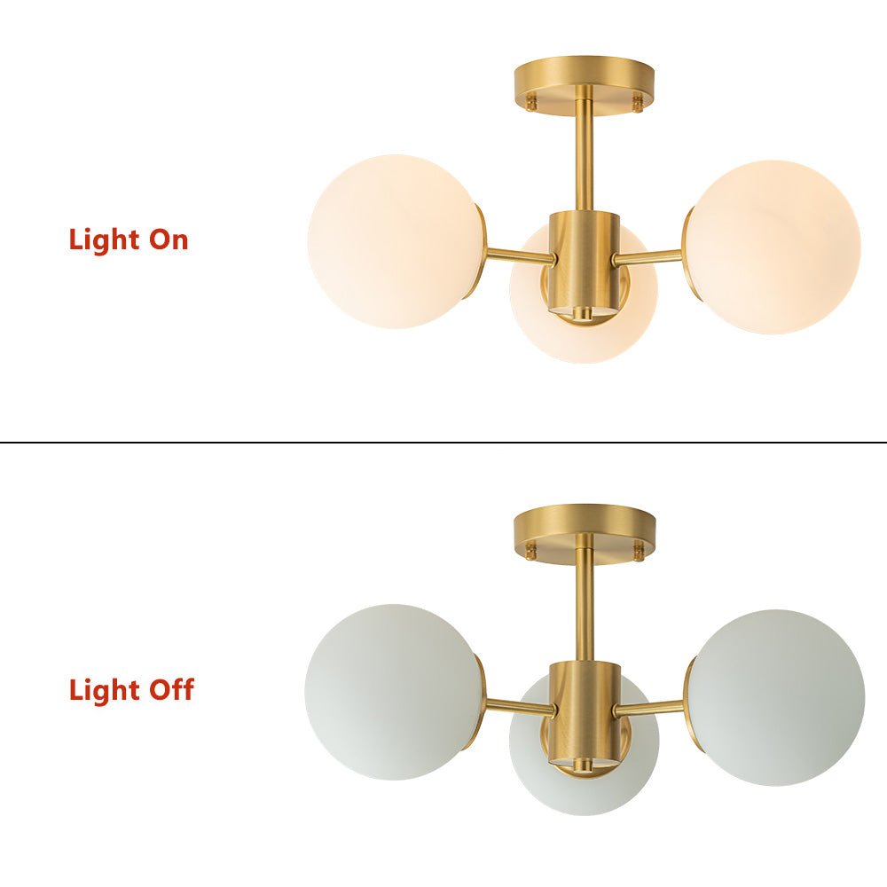 Pendantlightie-Mid-Century 3-Light Sputnik Glass Globe Semi Flush Mount-Semi Flush Mount-Brass-