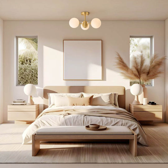Pendantlightie - Mid - Century 3 - Light Sputnik Glass Globe Semi Flush Mount - Semi Flush Mount - Brass -