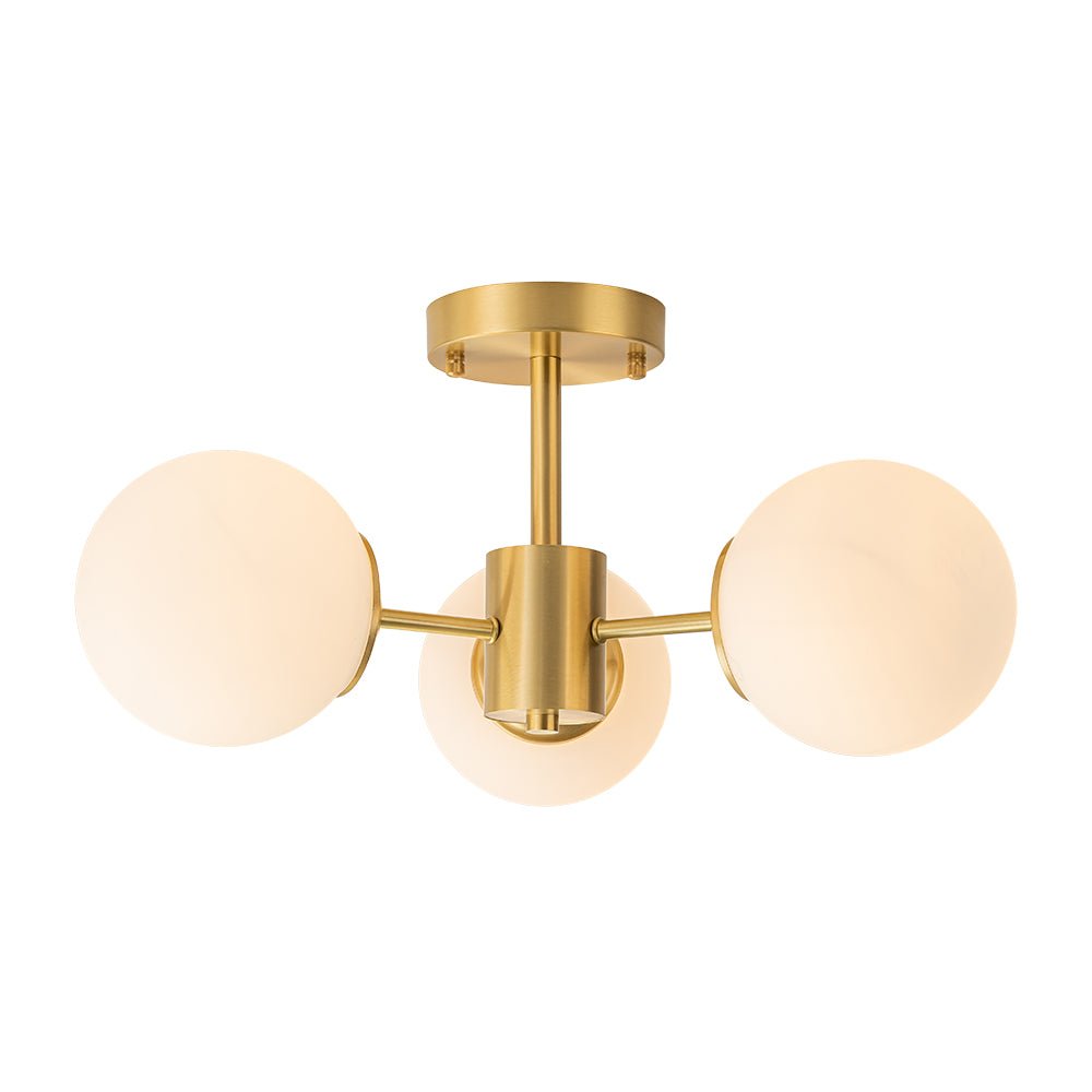 Pendantlightie-Mid-Century 3-Light Sputnik Glass Globe Semi Flush Mount-Semi Flush Mount-Brass-