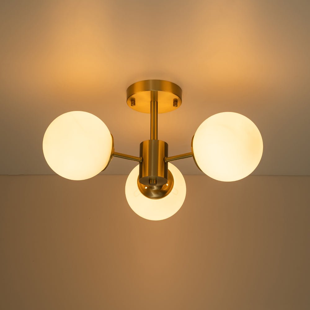 Pendantlightie-Mid-Century 3-Light Sputnik Glass Globe Semi Flush Mount-Semi Flush Mount-Brass-