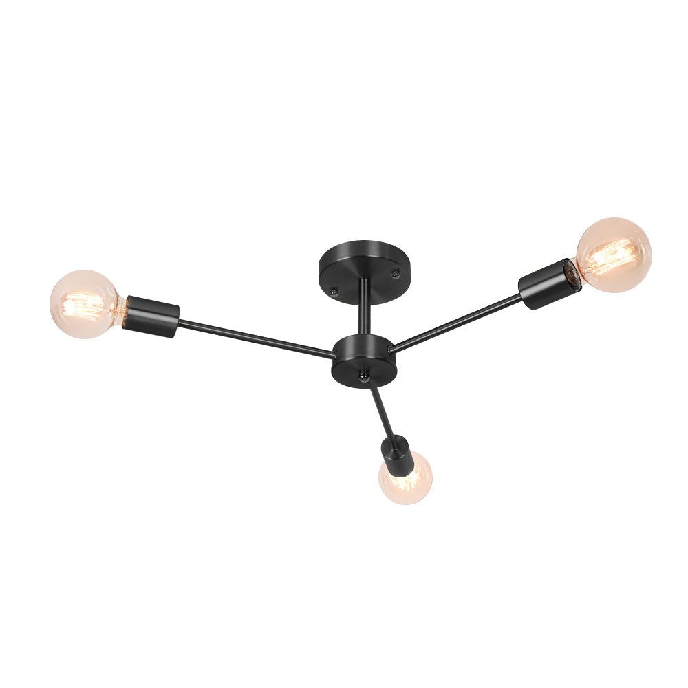 Pendantlightie-Mid-Century 3-Light Sputnik Style Ceiling Light For Low Ceiling-Semi Flush Mount-Black-
