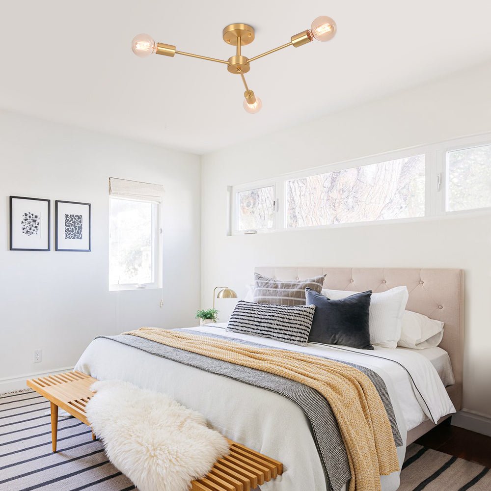 Pendantlightie-Mid-Century 3-Light Sputnik Style Ceiling Light For Low Ceiling-Semi Flush Mount-Black-