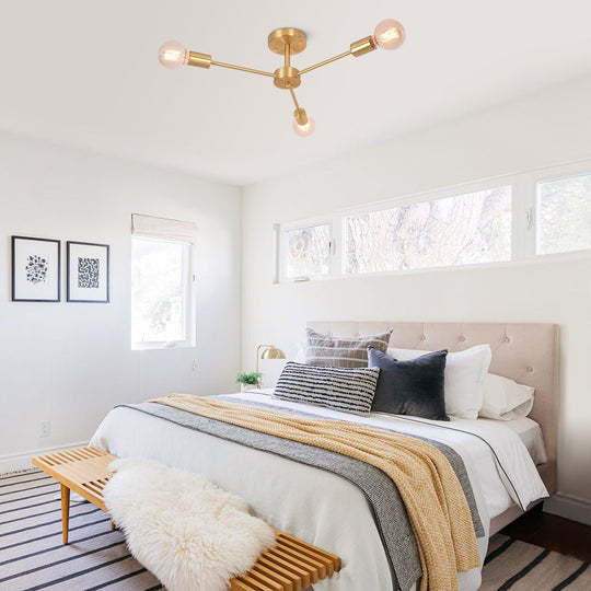 Pendantlightie-Mid-Century 3-Light Sputnik Style Ceiling Light For Low Ceiling-Semi Flush Mount-Black-