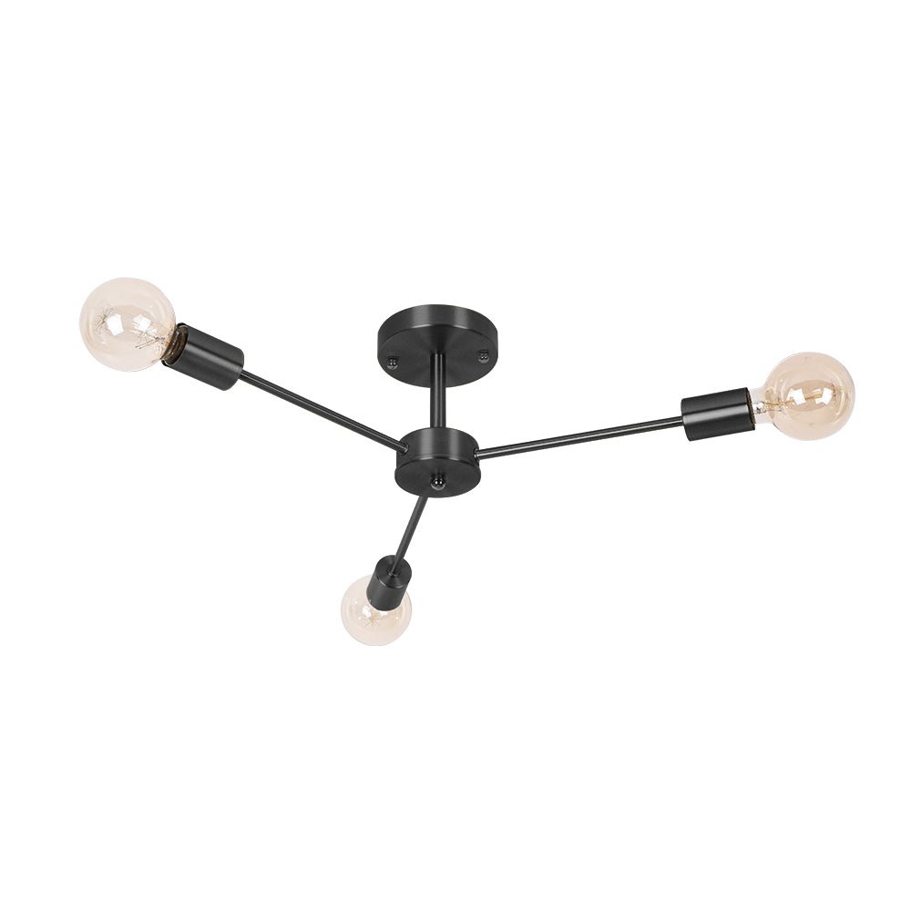 Pendantlightie-Mid-Century 3-Light Sputnik Style Ceiling Light For Low Ceiling-Semi Flush Mount-Black-