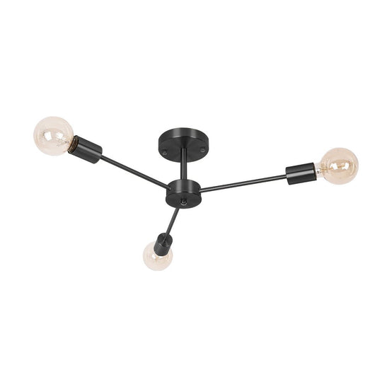 Pendantlightie-Mid-Century 3-Light Sputnik Style Ceiling Light For Low Ceiling-Semi Flush Mount-Black-