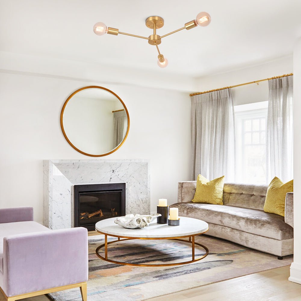 Pendantlightie-Mid-Century 3-Light Sputnik Style Ceiling Light For Low Ceiling-Semi Flush Mount-Black-