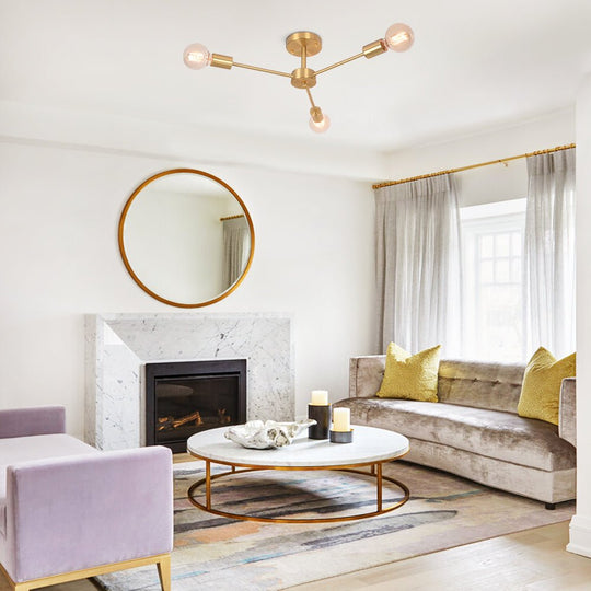 Pendantlightie-Mid-Century 3-Light Sputnik Style Ceiling Light For Low Ceiling-Semi Flush Mount-Black-