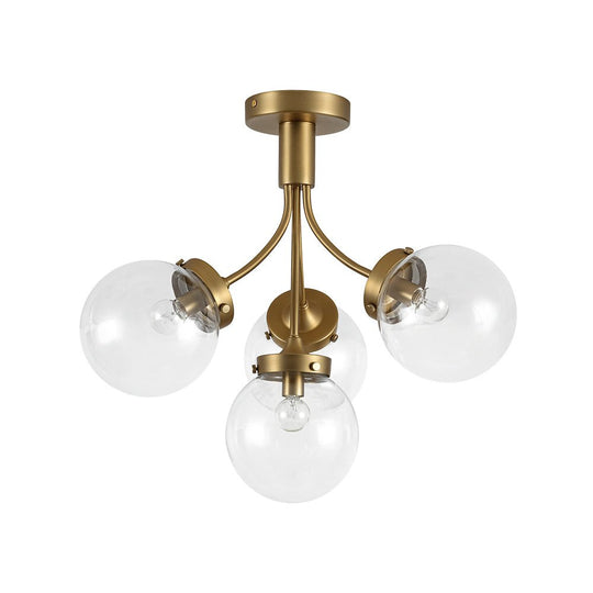 Pendantlightie - Mid - Century 4 - Light Clear Globe Shades Sputnik Semi Ceiling Light - Semi Flush Mount - Black -