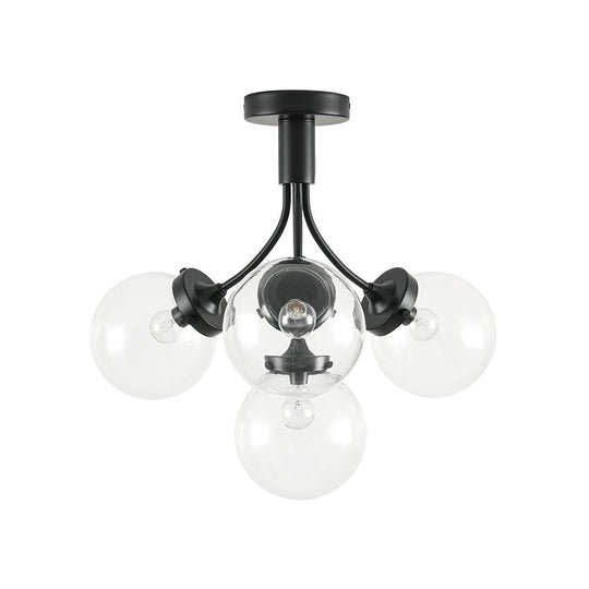 Pendantlightie - Mid - Century 4 - Light Clear Globe Shades Sputnik Semi Ceiling Light - Semi Flush Mount - Black -