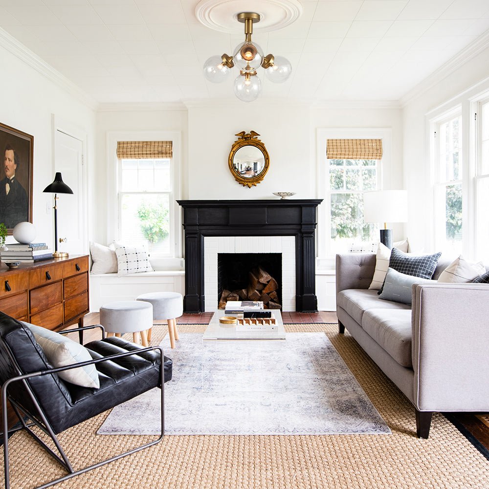 Pendantlightie - Mid - Century 4 - Light Clear Globe Shades Sputnik Semi Ceiling Light - Semi Flush Mount - Black -