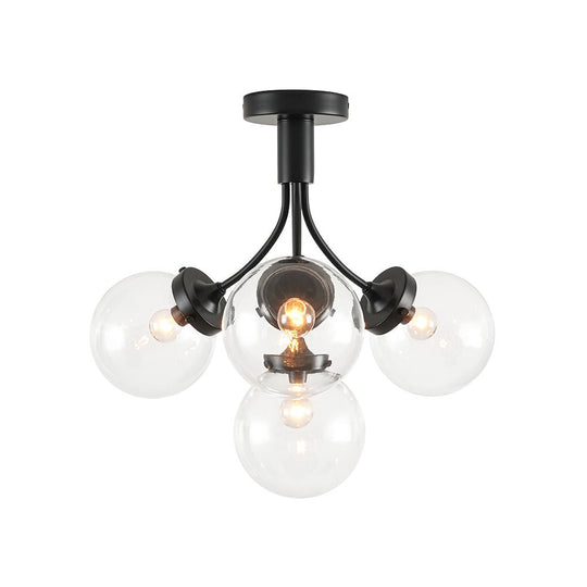 Pendantlightie - Mid - Century 4 - Light Clear Globe Shades Sputnik Semi Ceiling Light - Semi Flush Mount - Black -