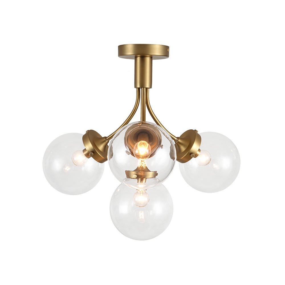 Pendantlightie - Mid - Century 4 - Light Clear Globe Shades Sputnik Semi Ceiling Light - Semi Flush Mount - Black -