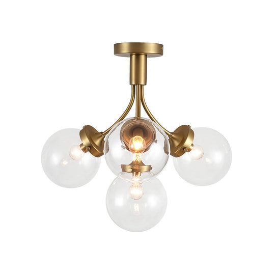 Pendantlightie - Mid - Century 4 - Light Clear Globe Shades Sputnik Semi Ceiling Light - Semi Flush Mount - Black -