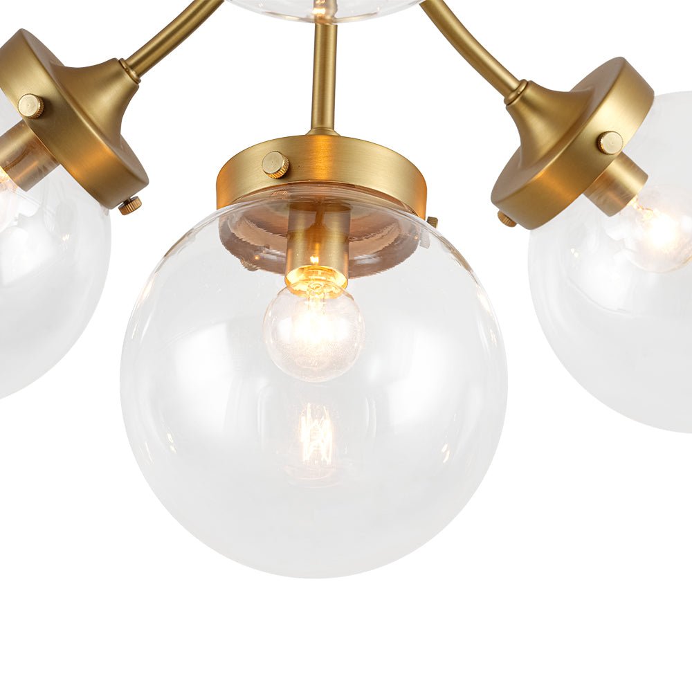 Pendantlightie - Mid - Century 4 - Light Clear Globe Shades Sputnik Semi Ceiling Light - Semi Flush Mount - Black -