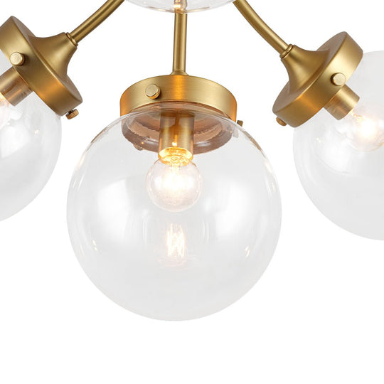 Pendantlightie - Mid - Century 4 - Light Clear Globe Shades Sputnik Semi Ceiling Light - Semi Flush Mount - Black -