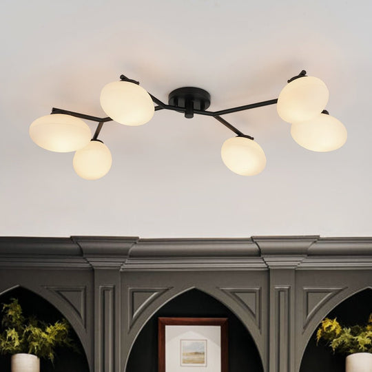 Pendantlightie - Mid - Century 6 - Light Elliptical Glass Globe Linear Semi Flush Mount - Semi Flush Mount - Black -