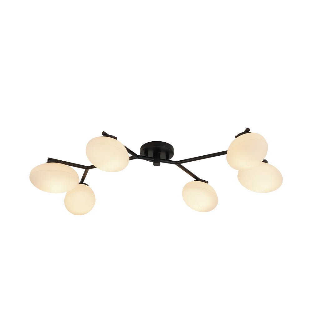 Pendantlightie - Mid - Century 6 - Light Elliptical Glass Globe Linear Semi Flush Mount - Semi Flush Mount - Black -
